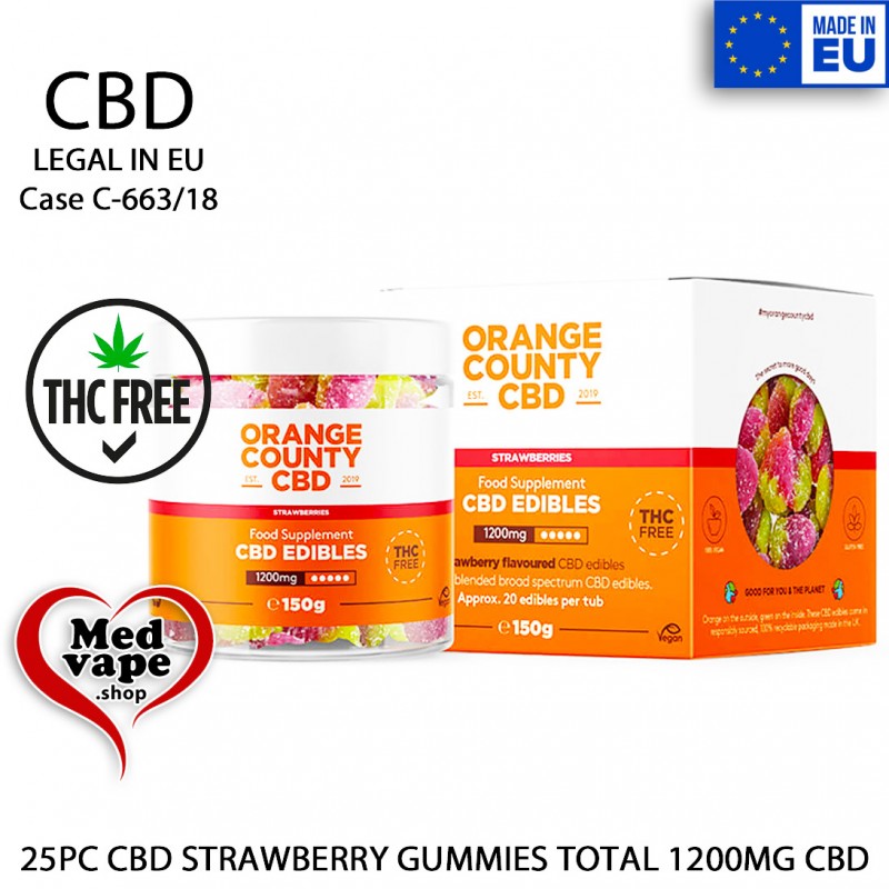 CBD STRAWBERRY GUMMIES 25PC 1200MG CBD – ORANGE COUNTY EDIBLE THC MEDVAPE