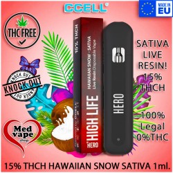 HIGH LIFE 15% THCH VAPE HAWAIIAN SNOW SATIVA 1ML - HERO MEDVAPE WEED THC