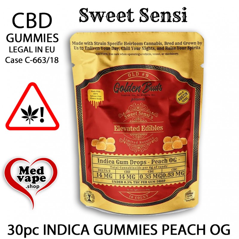 THC GUMMIES LEGAL CANNABIS CBD WEED HASH INDICA GUMMIES PEACH OG 30PC 14mg. - SWEET SENSI